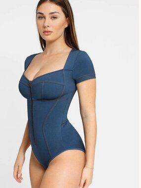 Popilush Faux Denim Bodysuit Sz M Vault-tec Vibes